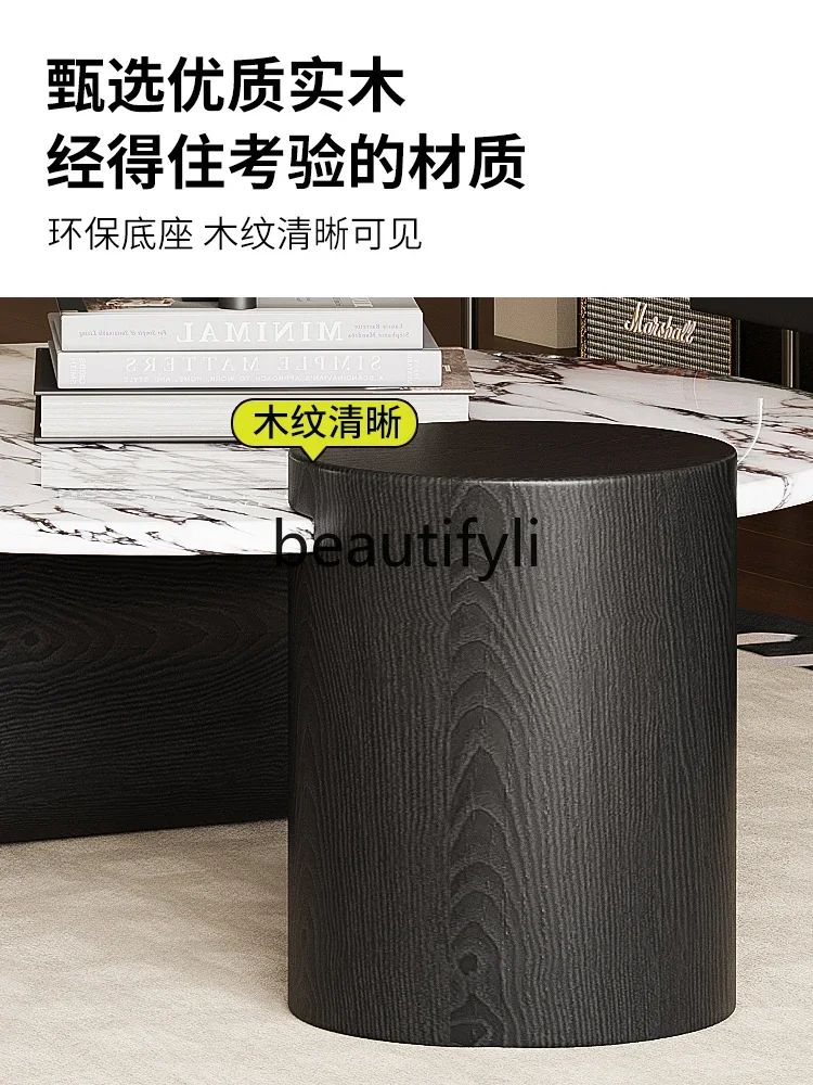 Coffee table living room household light luxury high-end small apartment solid wood marble minimalist round