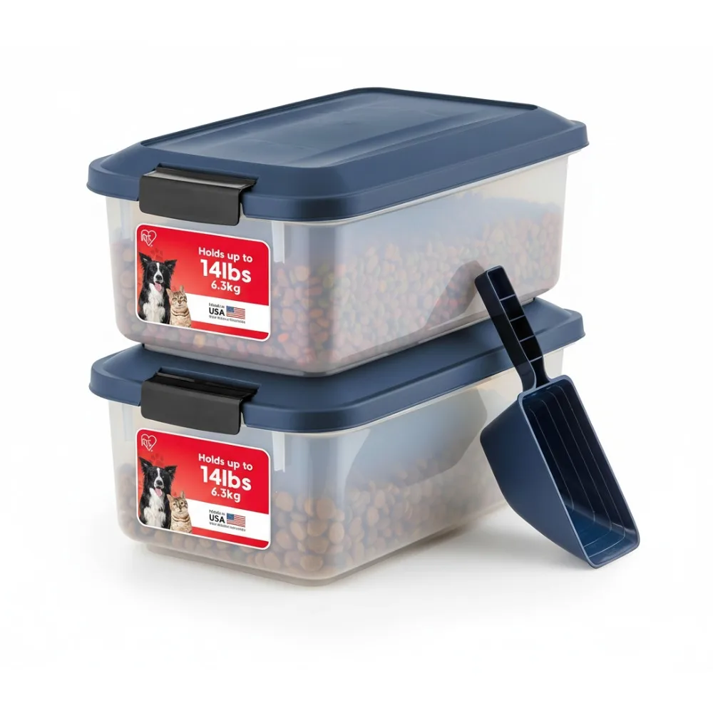 

Герметичный контейнер для хранения корма для домашних животных, вместимость 14 фунтов, полупрозрачные штабелируемые контейнеры для корма для собак, кошек, птиц — 2 упаковки темно-синего цвета