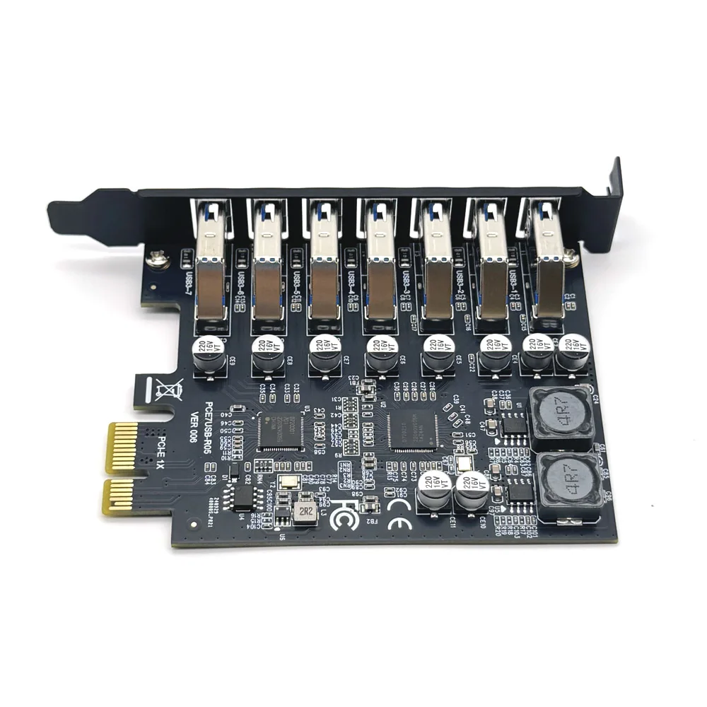 NEW 7 Port USB 3.0 PCI Express Expansion Card Adapter PCIE X1 to USB3.2 Gen1 5Gb 19Pin Header SATA/4Pin Power NEC D720201 Chip