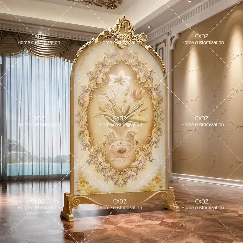 European Style Carved Screen Partition for Living Room Tea Room Study Entrance Door Decoration Bedroom Divider Floral Pattern