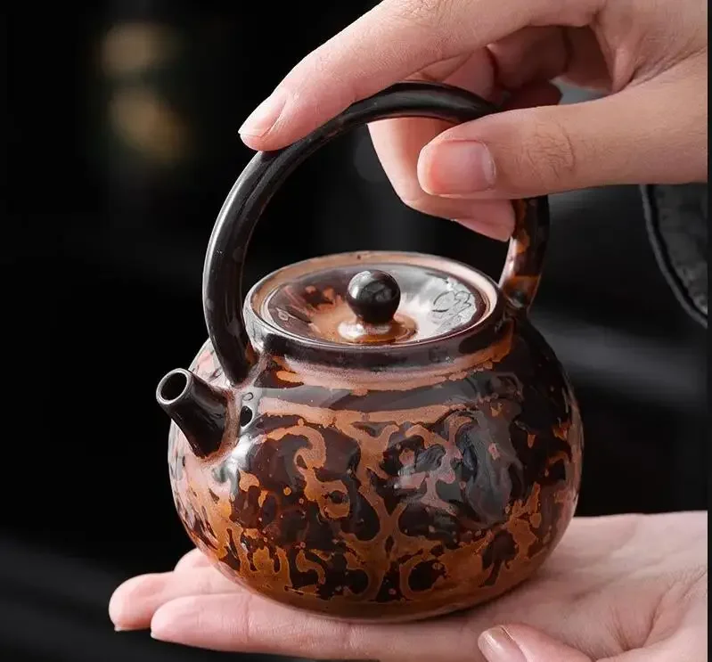 Jarra marrón castaña, bandeja Base para tetera de cerámica, utensilios para hacer té, plato de postre con filtro, herramientas para el hogar