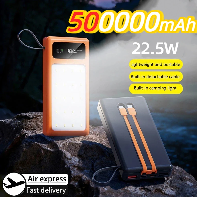

Новинка 2026: Солнечный Power Bank на 500000 мАч, большой емкости, для быстрой зарядки мобильных устройств, с двумя USB-портами и 2 кабелями для iPhone и Samsung