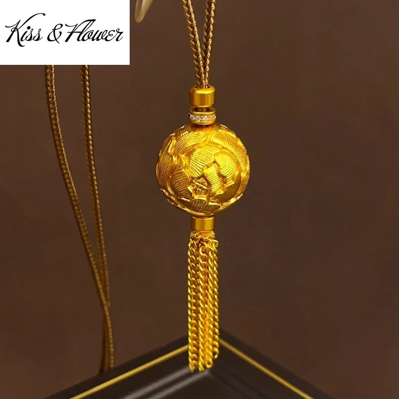

KISS&FLOWER Gold Vintage Peony Tassel Necklace Pendants For Women Wedding Party Birthday Christmas Bride Mother Girl Gifts PD213