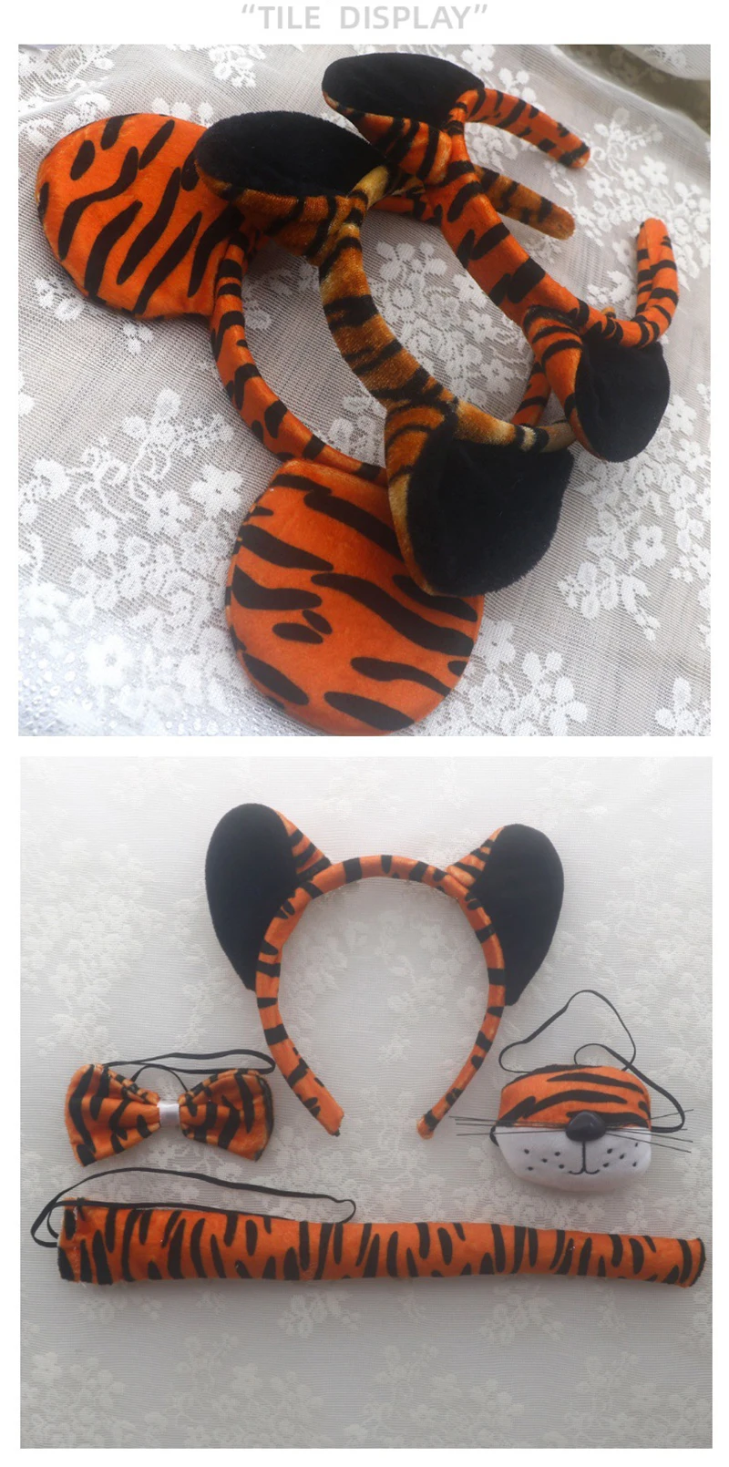 4-teiliges Tiger-Kostüm für Halloween-Party-Kostüme-Set, inklusive Tiger-Ohr-Stirnband, Fliege, Nasenschwanz für Cosplay, süßes Geburtstagsgeschenk – Detail 7