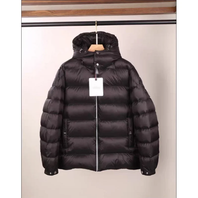 Moncl * r cor sólida à prova de vento colheita puffer jaqueta unisex inverno grosso estilo curto 90% branco ganso para baixo jaqueta dos homens outerwear