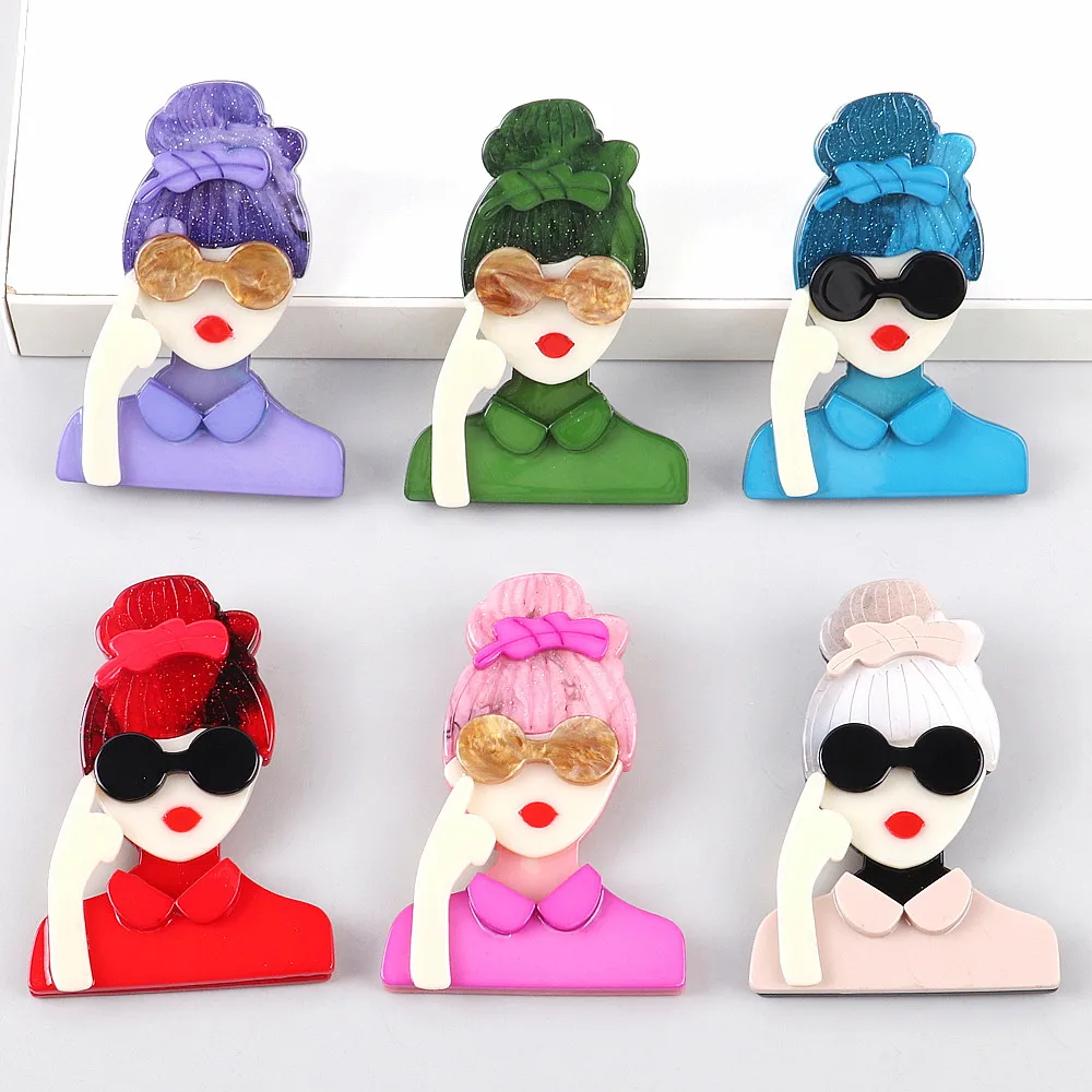 Colorful Glasses Female Acrylic Brooches for Women Cute Leaf Hairpin Lady Brooch Badge Pins Casual Jewelry Cutsome Accessories
