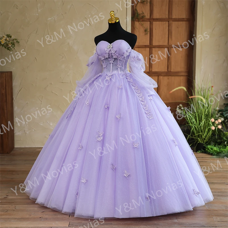 Custom Made any Color Purple Quinceanera Dresses Strapless Party Dress Luxury 3D butterfly Ball Gown Prom Vestido De Quincianera