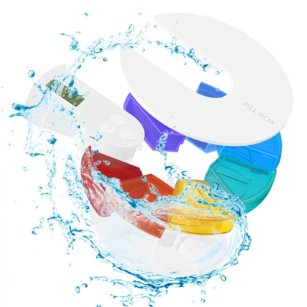 Digital Weekly Pill Organizer 7 Colored Compartments Holds 5-20 Pills Each 4 Programmable Alarms Morning Lunch Dinner Bedtime