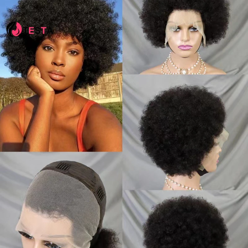 Korte Afro Kinky Krullend Menselijk Haar Pruiken Voor Zwarte Vrouwen 13X4 Full Frontal Lace Pruik Natuurlijke Pixie Cut Pruiken Goedkope Menselijk Haar Pruik