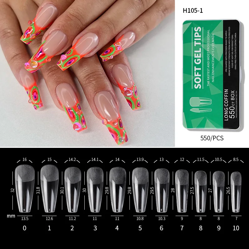 Clear Acrylic Long Fake Nails Capsules Almond French Coffin Full Half Cover False Nails Artificial Nail Soft Gel Tips