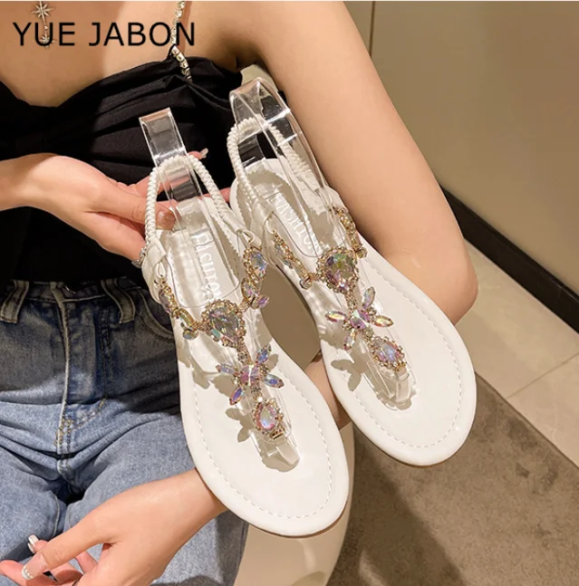 

Women Shoes Ladies Sandals 2025 Summer Rhinestones Chains Flat Sandals Female Casual Footwear Beach Outdoor Gladiator Sandals