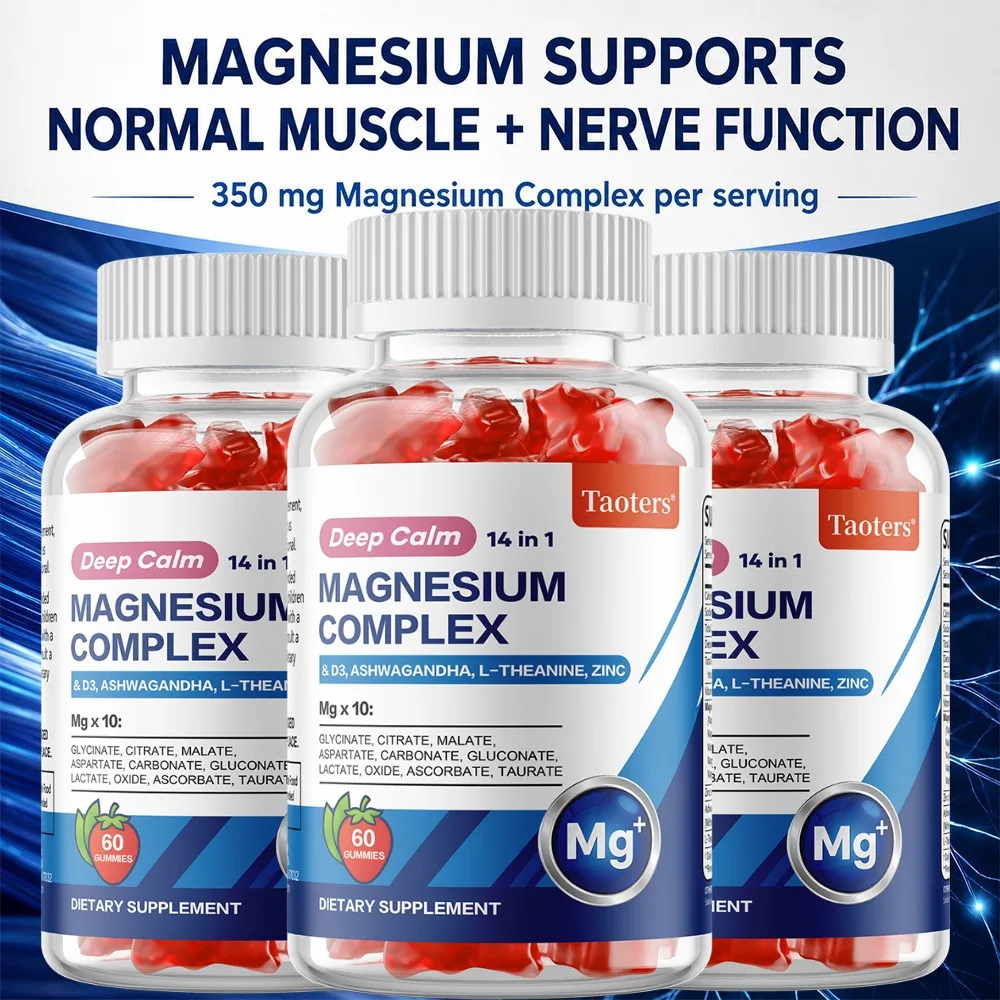 Magnesium Gummies, Cortisol Supplements, with Ashwagandha, L-Theanine, D3 & Zinc, Promote Healthy Sleep