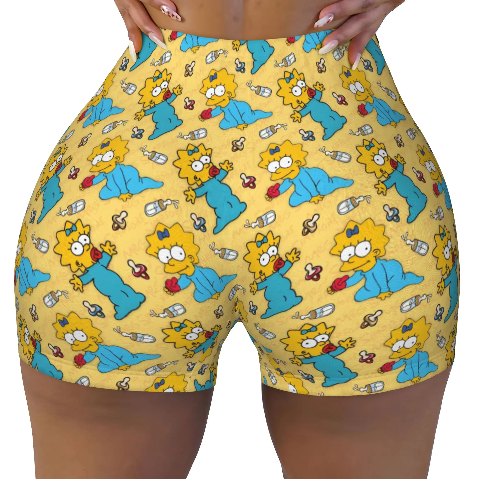 Custom S-Simpsoned Anime Workout Running Volleyball Shorts Women's Homer Cartoon Gym Yoga Shorts