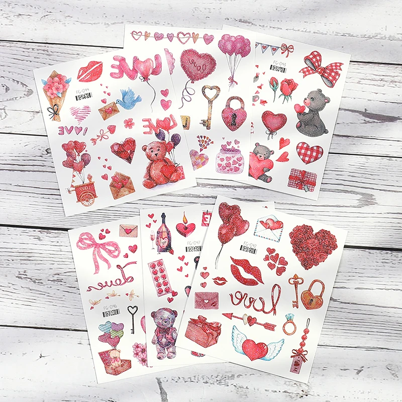 

6Pcs Valentine's Day Heart Pattern Temporary Tattoo Stickers for Anniversary Wedding Birthday Party Hand Face Body Decor Sticker