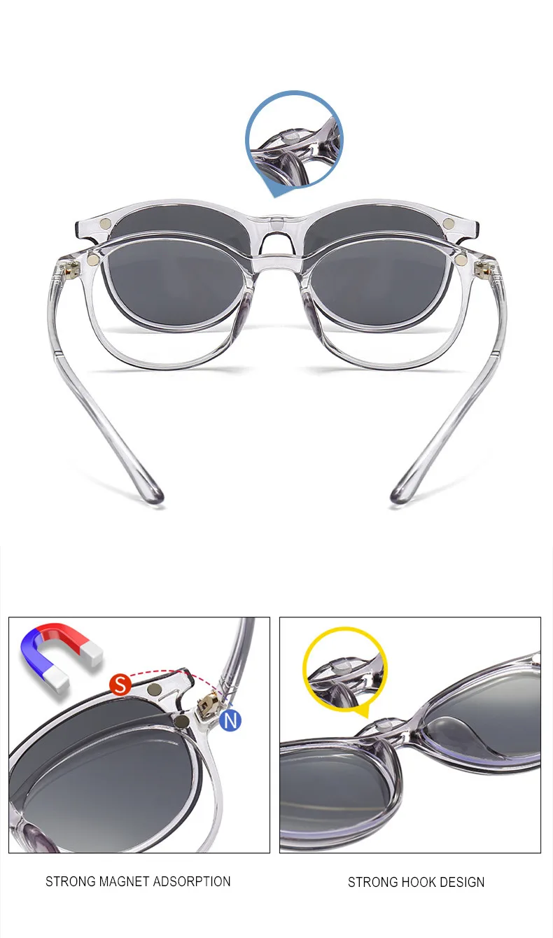 Sonnenbrillen-Clip und Myopie-Brille für Sphäre -0,5 bis -10 Männer Frauen transparenter Rahmen verschreibungspflichtige Brille für Kurzsichtigkeit oder Hornhautverkrümmung F588 – Detail 7