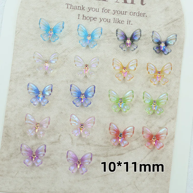 50Pcs/Pack 10×11MM Glitter Butterfly Nail Charms - Iridescent 3D Ice Nail Art, Dreamy DIY Nail Decor for Fantasy Manicures