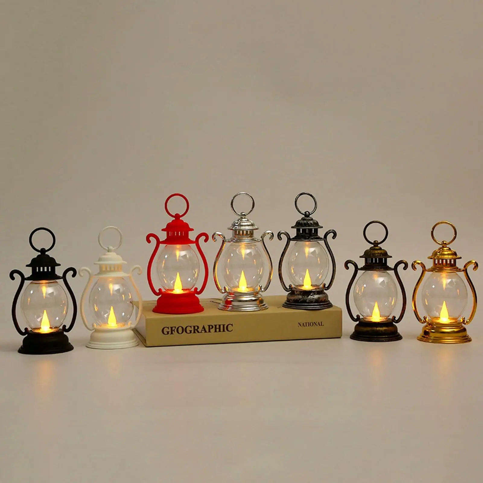 Portable Lantern Handle Lantern Vintage Led Lantern Set for Retro Style Party Camping Decor Battery-powered Soft for Outdoor