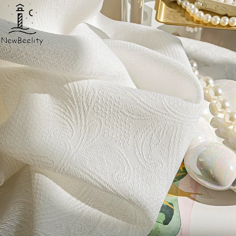 

French Relief Curtains Balcony Cream Yarn Window Curtains for Living Room Bedroom Dining Luxury Custom Size Drapes Decor