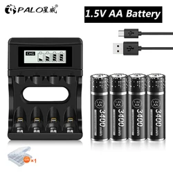 PALO 1.5V Li-ion AA Rechargeable Battery 3400mWh Stable Voltage 1.5V Rechargeable Battery AA for doll dell Flashlight