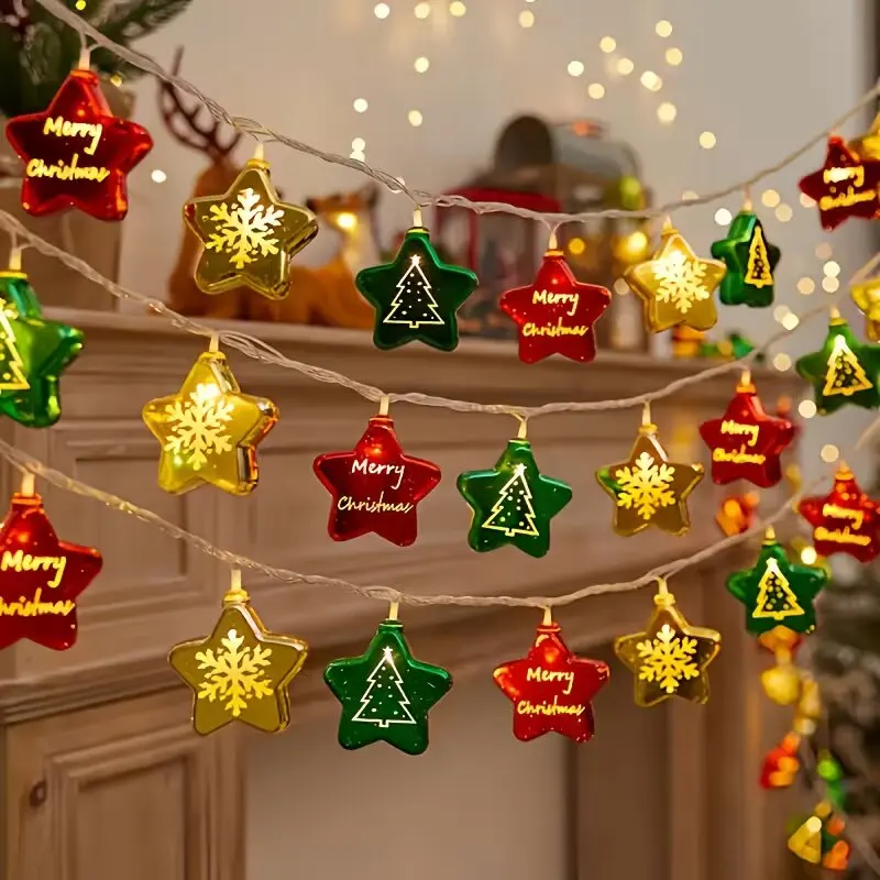 1Pc 1.5M10Led Christmas Star String Lights Battery Box Powered For Indoor Outdoor Yard New Year And Christmas Tree Holiday Decor