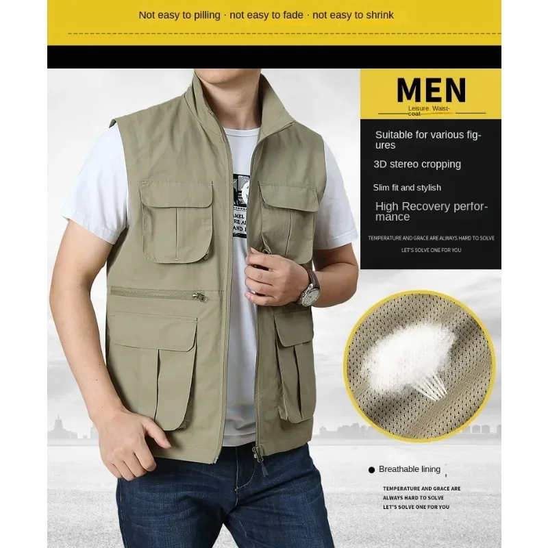 Fishing Vests Professional Tactical Embroidered Vest Sleeveless Jacket Windbreaker Plus Size Outerwear Men MAN Waterproof Work