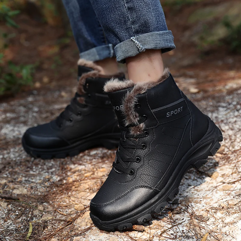 Men Winter Snow Boots Super Warm Ankle Boots Waterproof PU Leather Plush Shoes Sneakers Outdoor Male Comfortable Hiking Boots