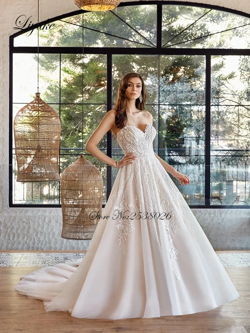 Liyuke personalizado feito a linha vestido de casamento fora do ombro querida beleza bordado rendas vestidos de noiva