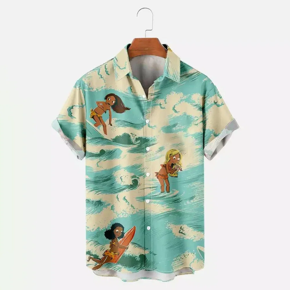 

Hawaiian Beach Shirts For Men Casual Fashion Short Sleeve Tops Beauty Print Men's Shirts Vacation Blouse Button Leisure Clothing