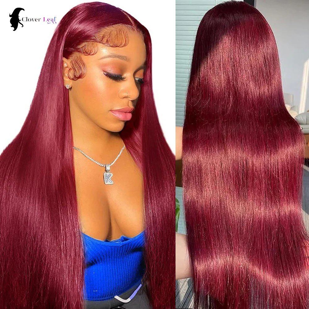 

Burgundy 13x6 Lace Frontal Human Hair Wig 30 Inch 99j Straight Red Lace Front Human Hair Wigs 99J Colored 100% Human Hair Wigs