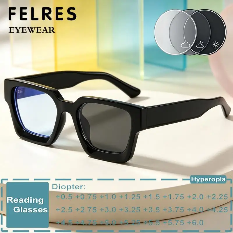 Brand Design Photochromic Reading Glasses Women Men Large Frame Fashion Prescription Presbyopic Reader Color Changing Eyeglasses