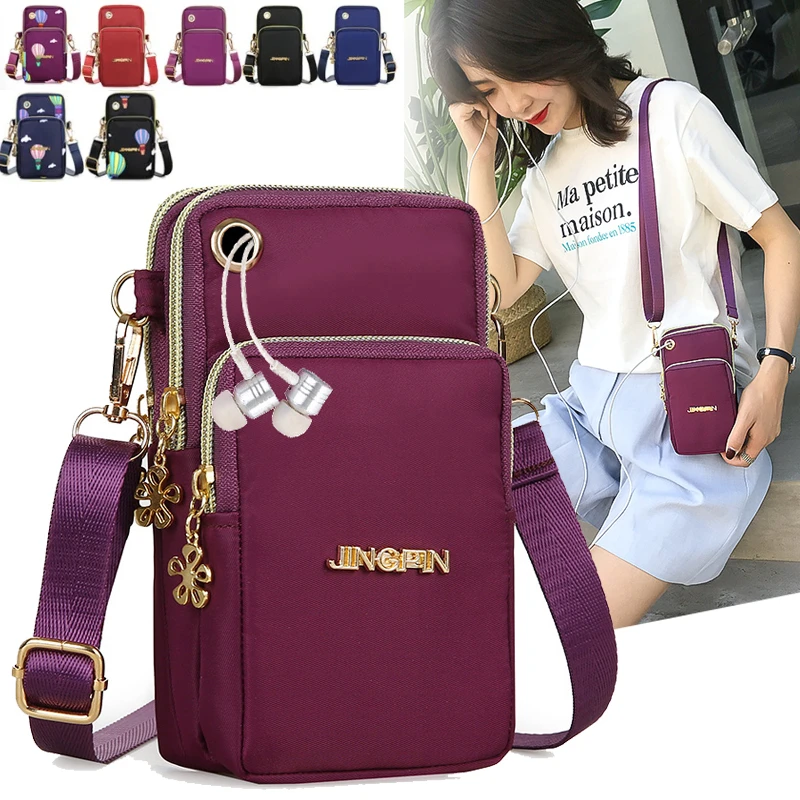 

Mobile Phone Bag Women's Crossbody Mini Bags Fashion Mom Mommy Coin Bag Neck Hanging Running Cover Shoulder Bag 3 Layer Wallet