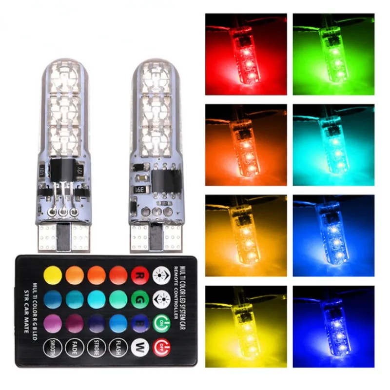 New T10 Silicone 5050-6SMD LED Remote Control Reading Light RGB Colorful License Plate Mini Lamp for Car/Motorcycle