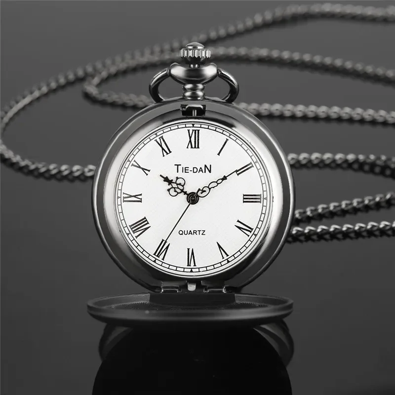 Antique Pocket Watch with To My Son I Love You Words Design Black Color Retro Quartz Analog Watches Necklace Chain Roman Number