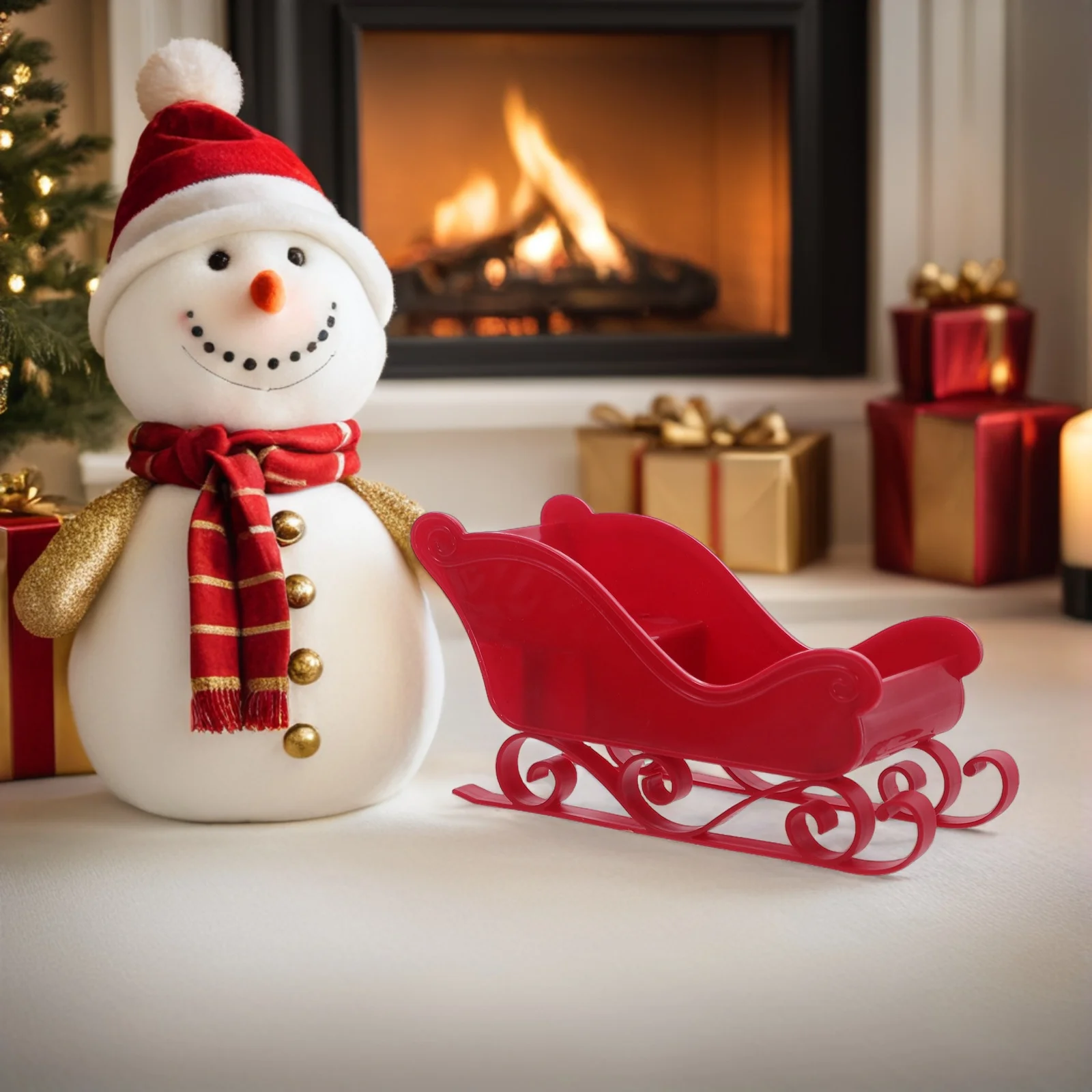 3Pcs Christmas Sleigh Snow Sled Mini Santa Plastic Tabletop Holiday Centerpiece Sleigh Party Decor Christmsa Miniature Sled