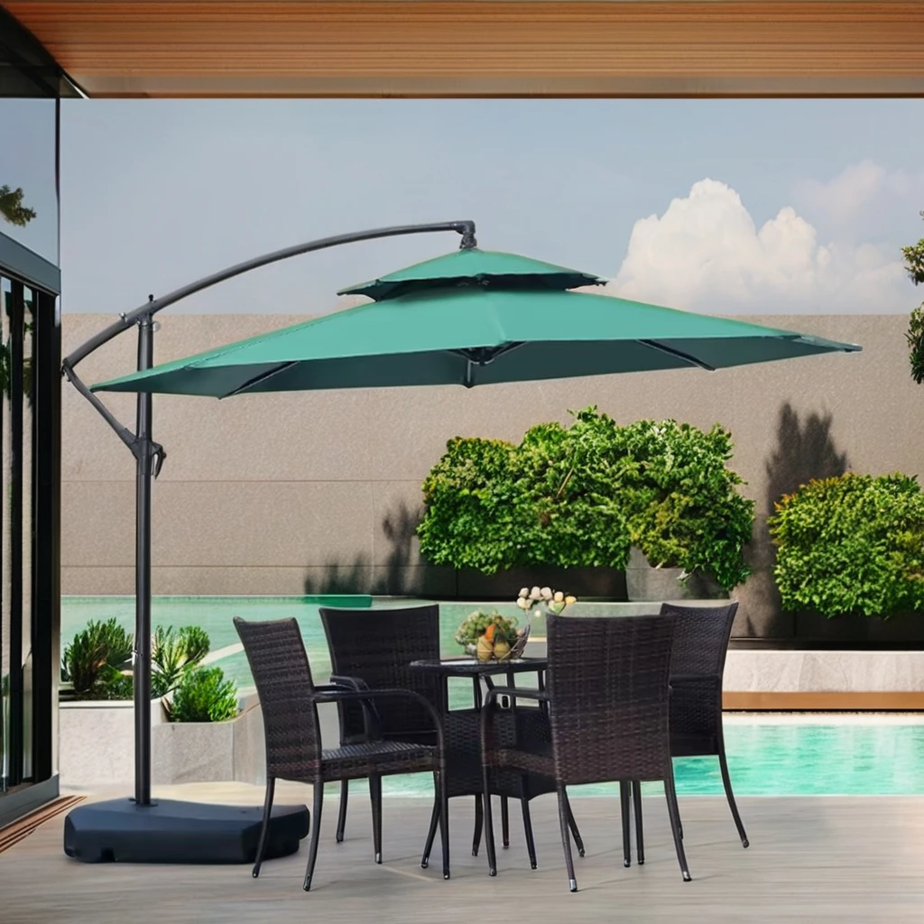

Waterproof Metal Garden Cantilever Hanging Patio Umbrella & Bases Banana Cantilever Umbrella for Hotel Outdoor Garden Use