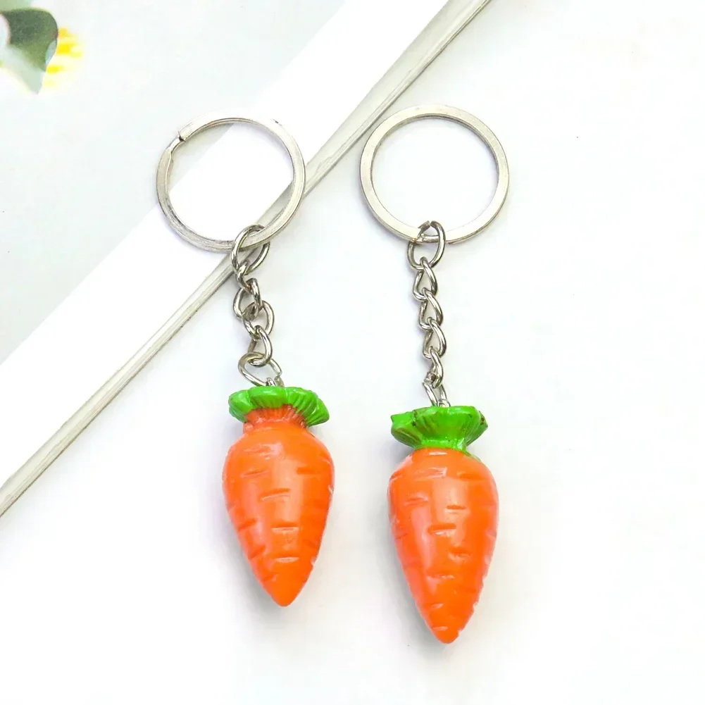 Creative Simulation Carrot Shape Keychain Cute Cartoon Resin Mini Kitchen Vegetable Bag Hanging Decoration Student Gifts