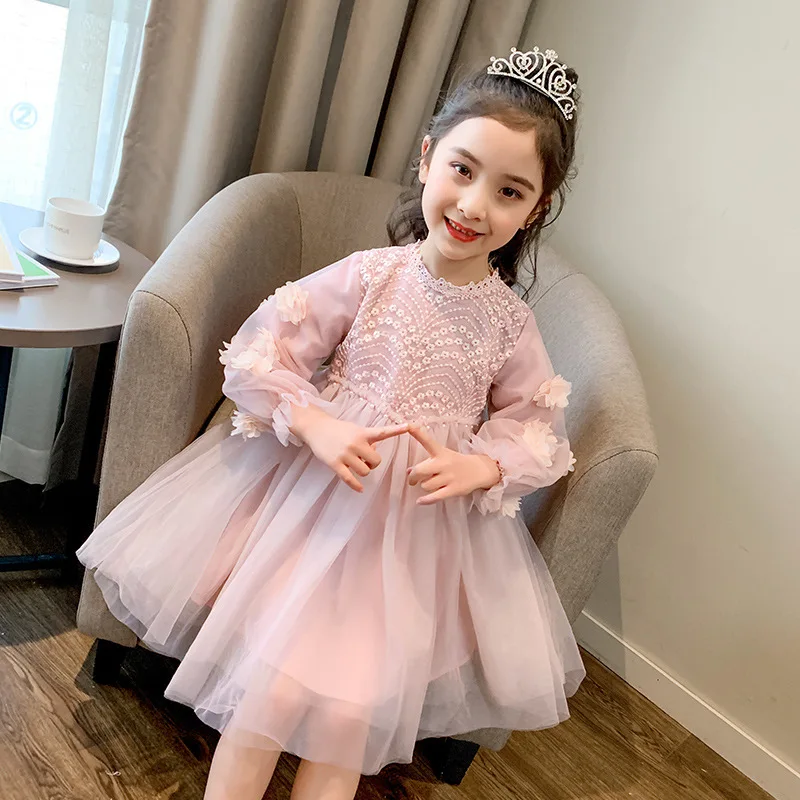 

Girls Autumn Dress2025New Autumn Children's Lace Princess Dress Stylish Girl Tulle Skirt Mesh Skirt