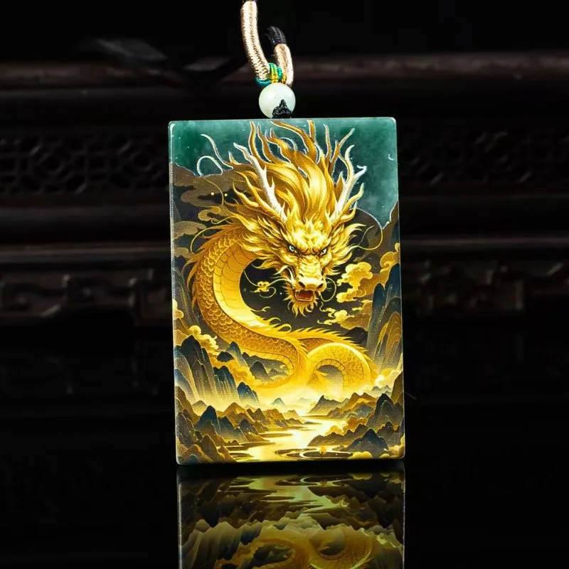 

Natural A-grade jadeite with exquisite craftsmanship ultra clear high ice grade jade pendant dragon travel world dragon brand