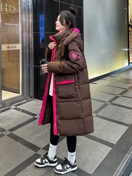 2024 Winter Long Down Coat Loose Down Jacket Hit Colour Warm Women's Down Jacket Fashion Trend Leisure Puffer Parka