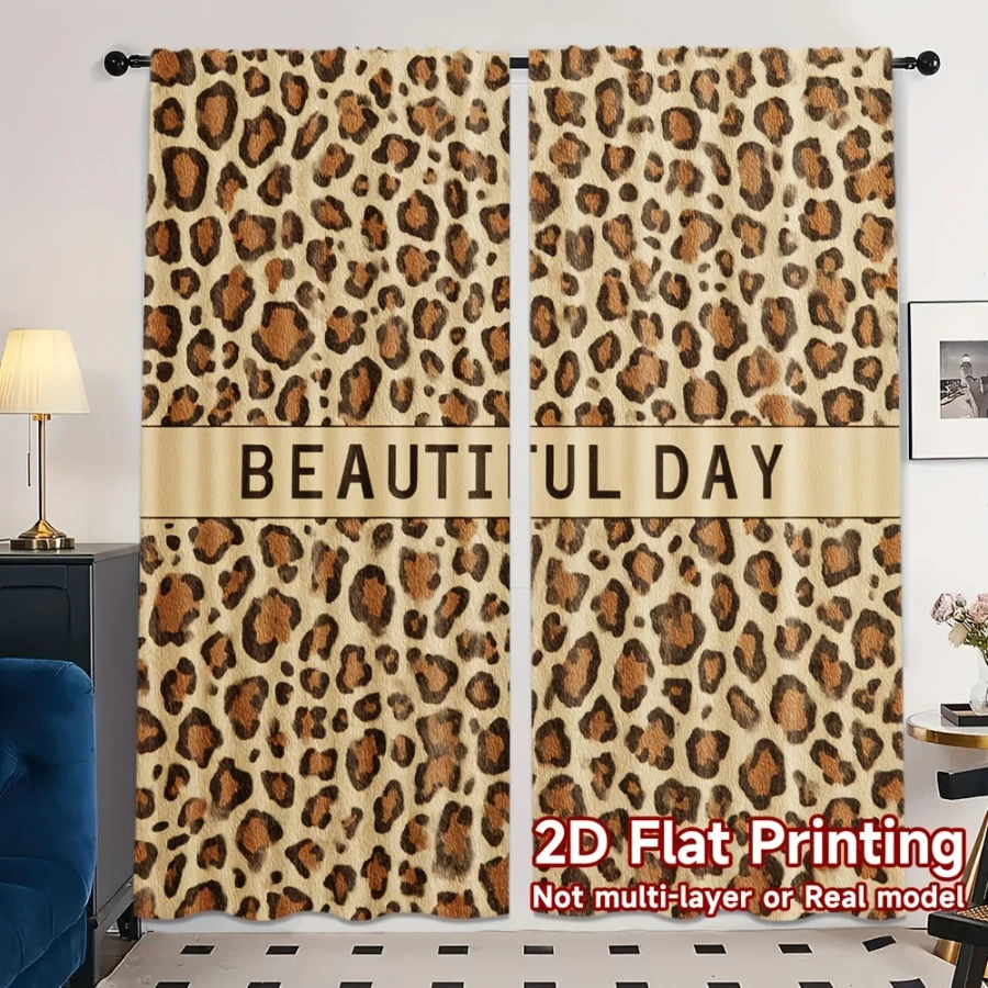 2PCS Digital Printed Curtains, Cool Leopard Print Pattern, Artistic Pattern Window Drapes for Living Room Bedroom Decor