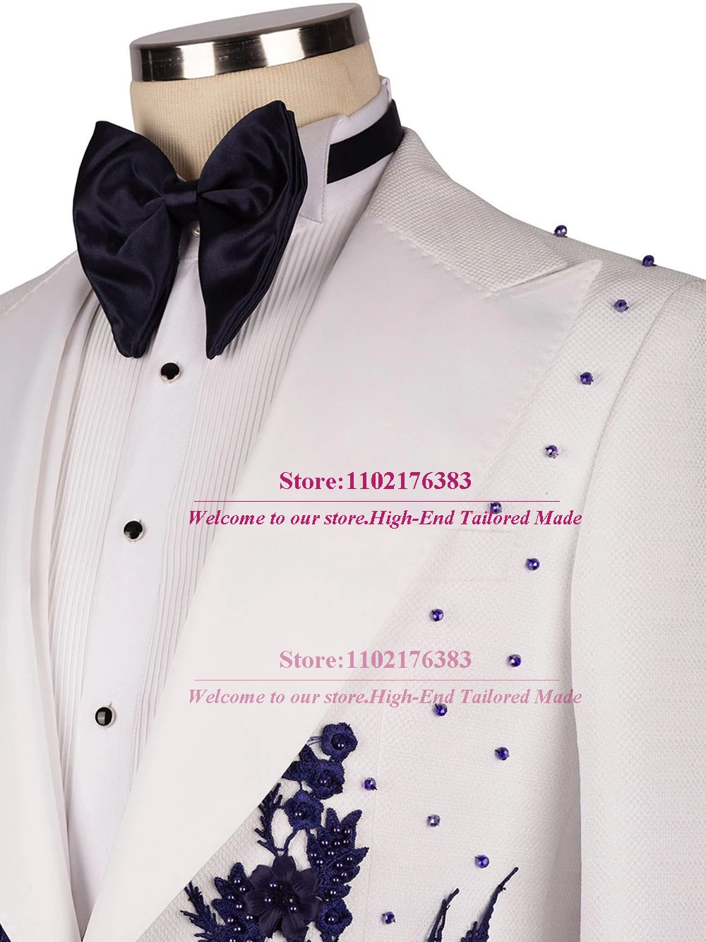 Giacca da uomo di lusso Slim Fit Navy Appliques Pearls Blazer Tailore Made Groom Wear smoking da sposa 1 pezzo abito da ballo elegante