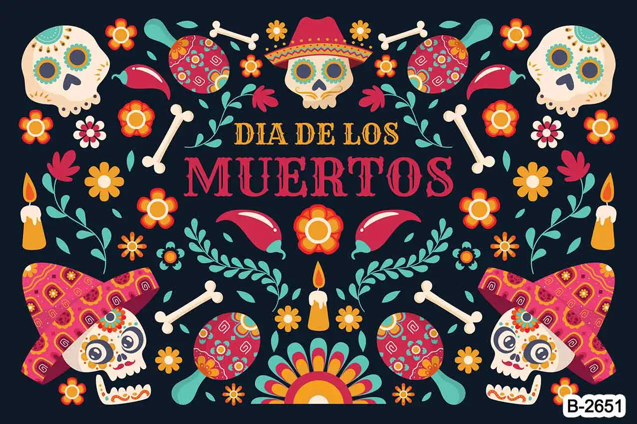 Fondo del Día De Los Muertos para decoración del hogar, telón De fondo para fotografía, Fiesta Mexicana, calavera De azúcar, Fiesta De baile, Dia De Los Muertos, familia