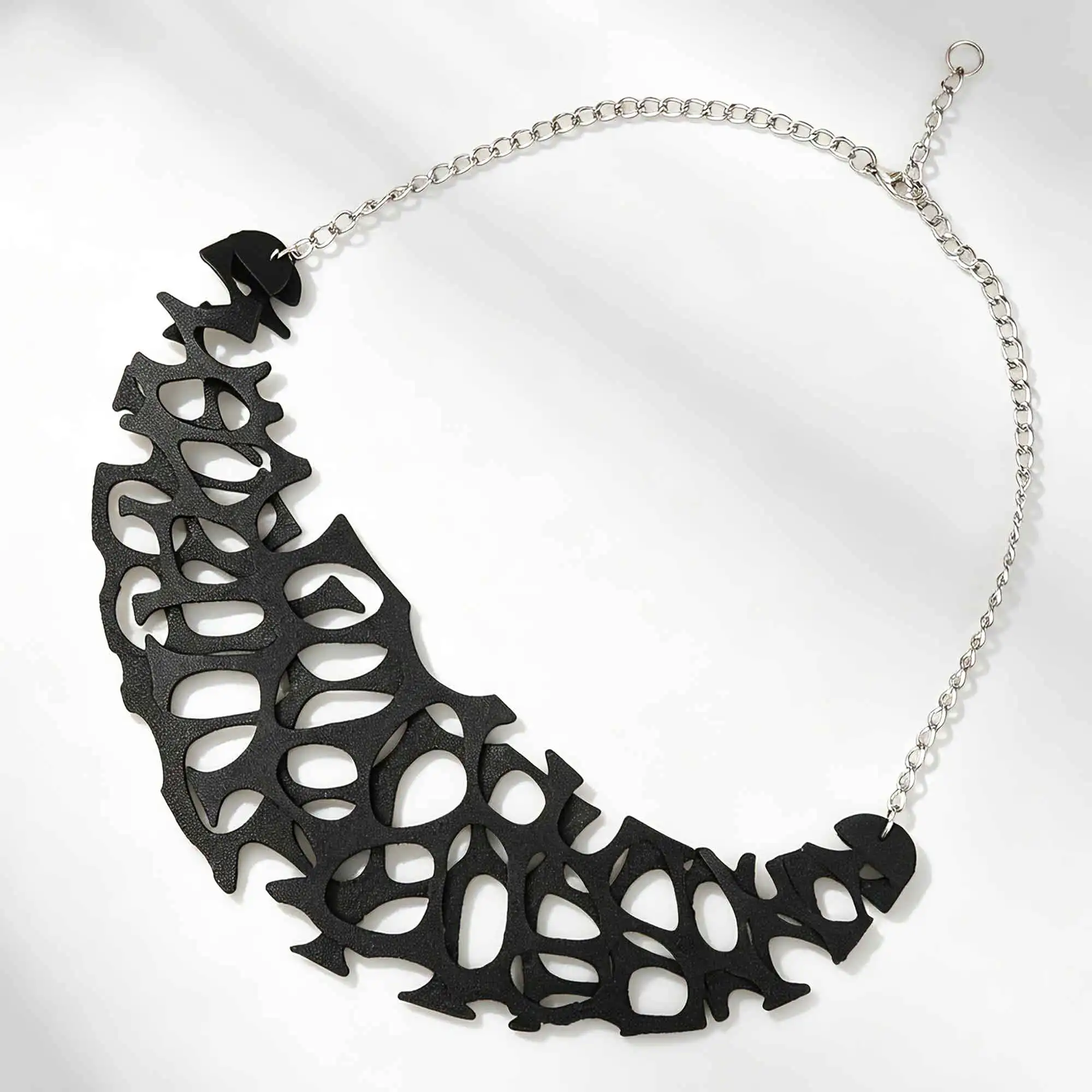 1 pc Marliwoo Women Hollow Cutout PU Leather Bib Necklace Abstract Irregular Design Statement Necklace For Party