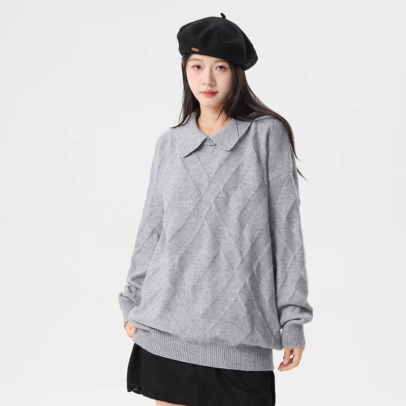 

Мужской вязаный свитер с воротником, повседневный осенний дизайн, модный брендовый свитер в университетском стиле, удобный свободный крой, длинный рукав