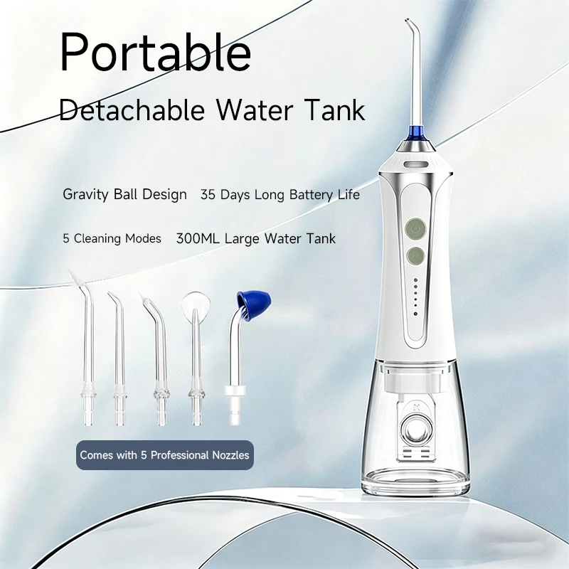H2ofloss Cordless Portable Water Flosser Dental Water Jet High Pressure Oral Irrigator 2500mAh 5 Modes 5 Tips for Teeth Cleaning