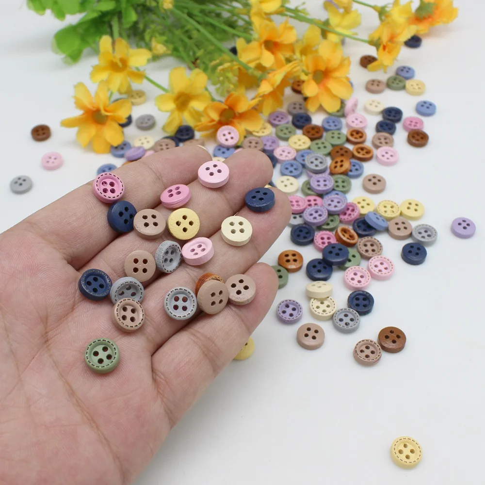 Bottoni in legno di colore misto da 200 pezzi bottoni per Scrapbook da cucito a mano da 10mm per accessori per carte regalo artigianali