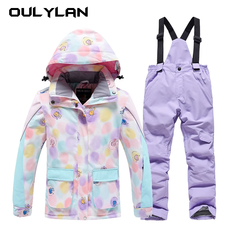 Children's Ski Suit Girls' Outdoor Waterproof and Windproof Thick Warm Boys' Ski Clothes Parkas+Trousers Snowboarding Clothes