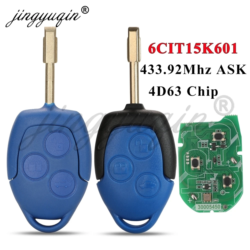 jingyuqin 3 Button Remote Car Key FOB 433MHz 4D63 Chip for Ford Transit WM VM 2006-2014 6C1T15K601AG FO21 Keys Control