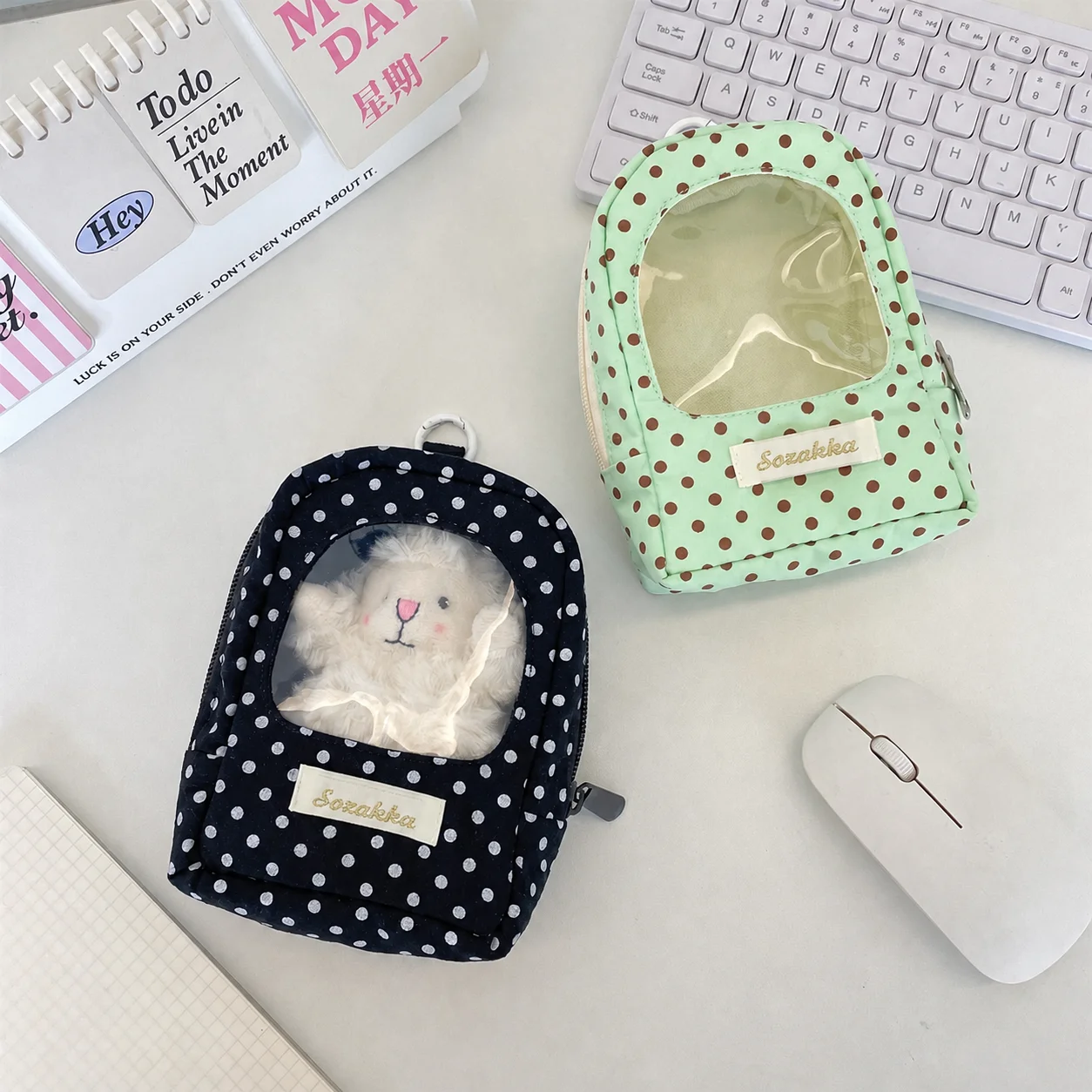 Hanging Clip Bag Transparent Polka Dot Storage Bag Transparent Window Pouch Polka Dot Design Dust-Proof Display Bag For Daily