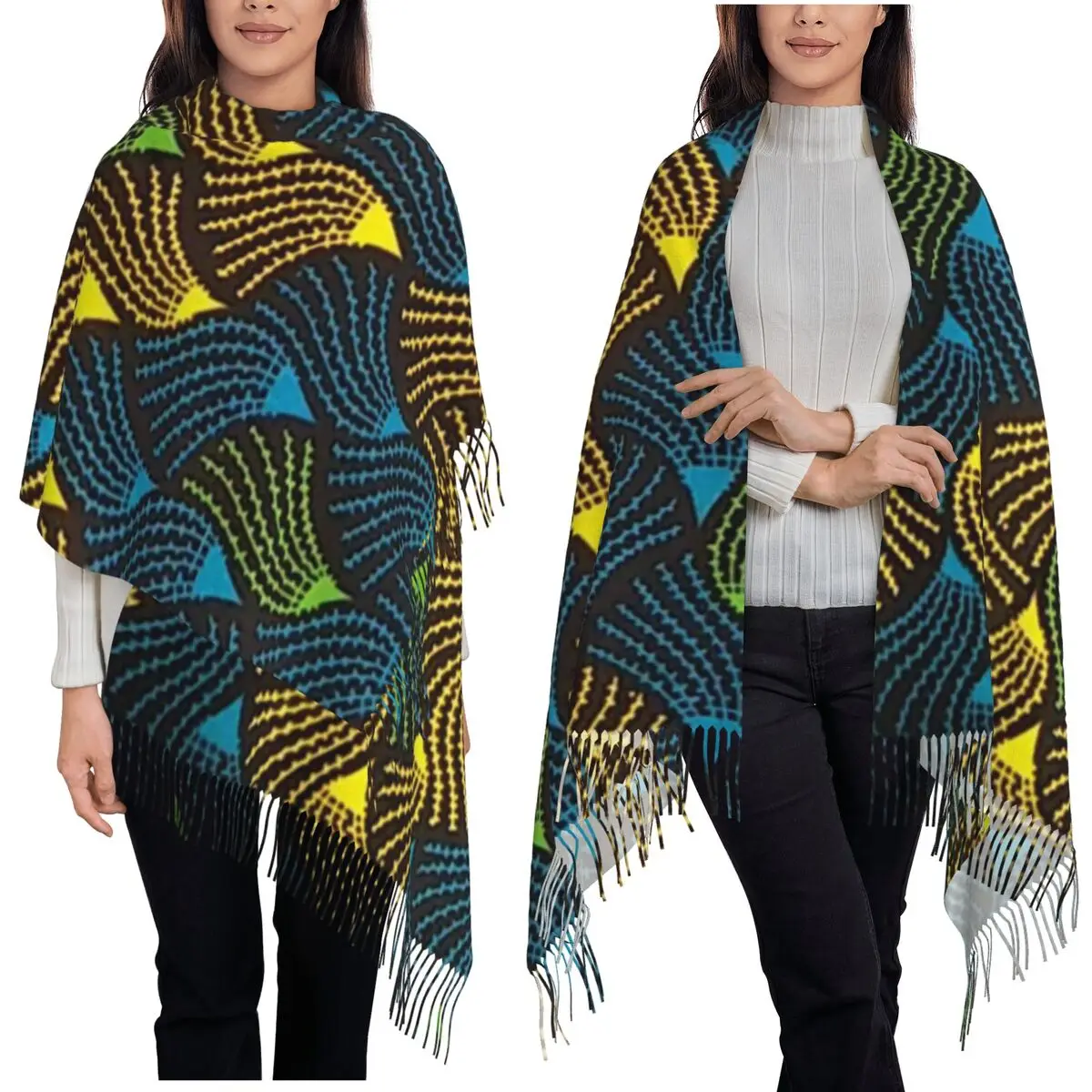 African Ankara Wax Print Scarf Tassel Scarves for Women Soft Warm Shawls and Wraps Large Fall Winter Shawl Wrap